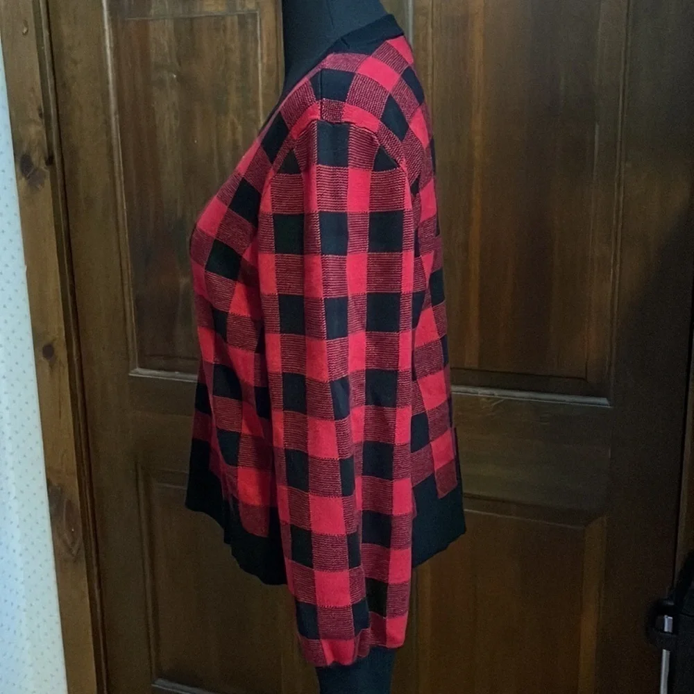 Marled red and black checker sweater